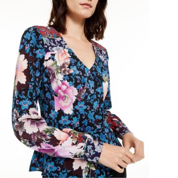 Nanette Lepore Printed Silk Peplum Top - Picture 3 of 8